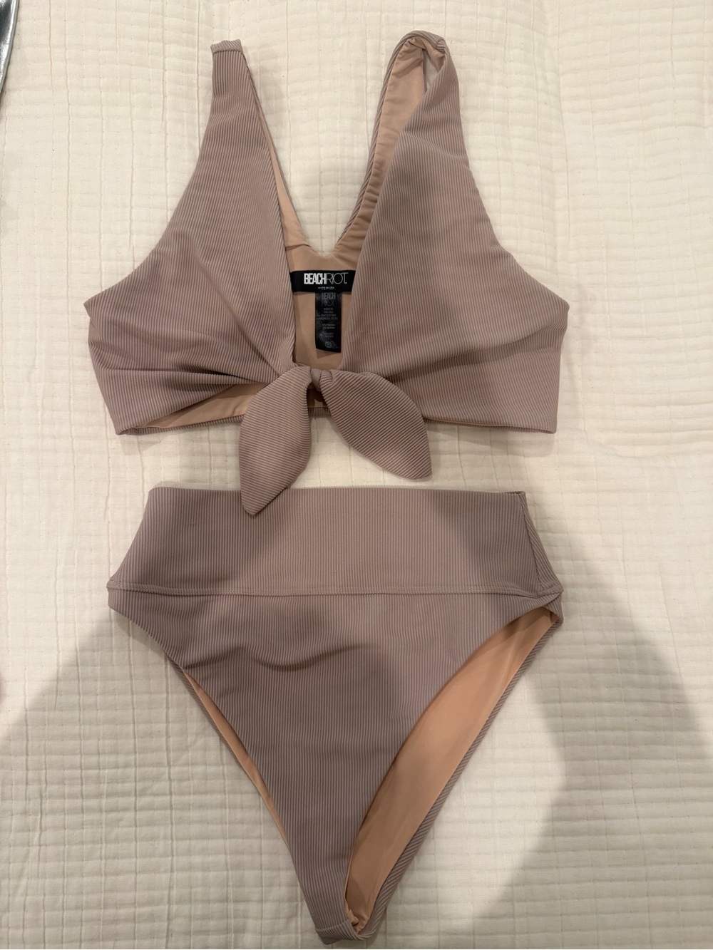 Beach Riot Taupe Ribbed Tie-Front Bikini Set